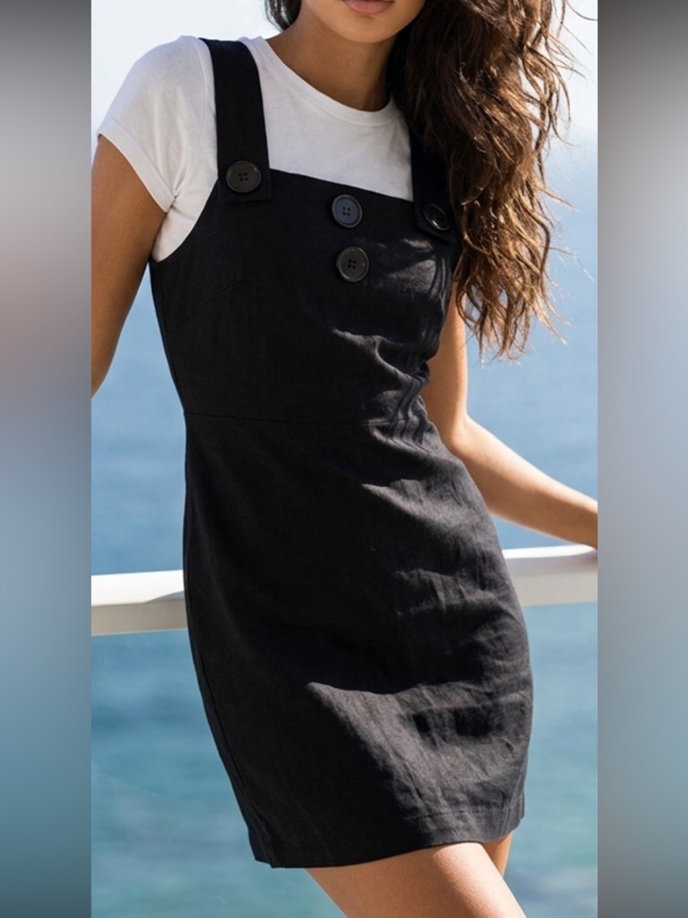 Juniors black linen sleeveless dress | Linen mini Dress Wide Straps NWOT size S.